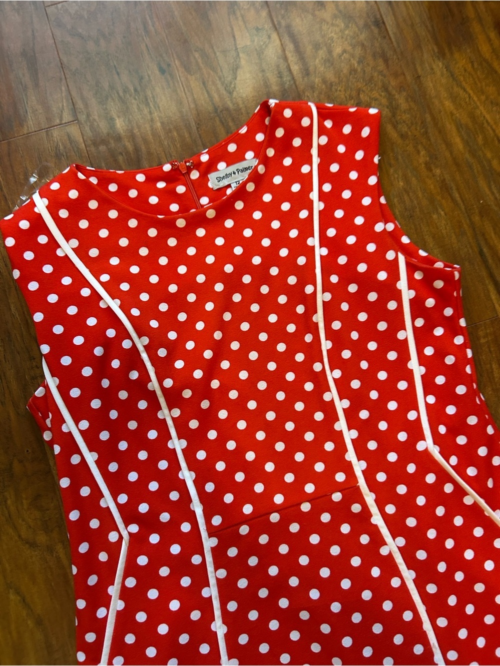 Red and White Polka Dot Midi Dress 70s Inspired Retro Costume Modest Summer - Picture 4 of 9